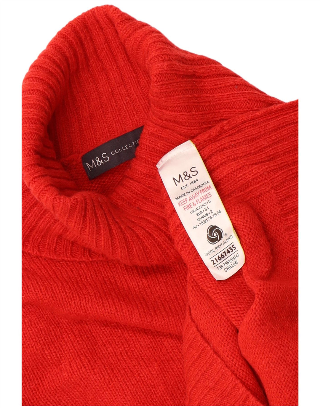 Marks & Spencer Pull col roulé pour femme UK 6 XS Laine rouge