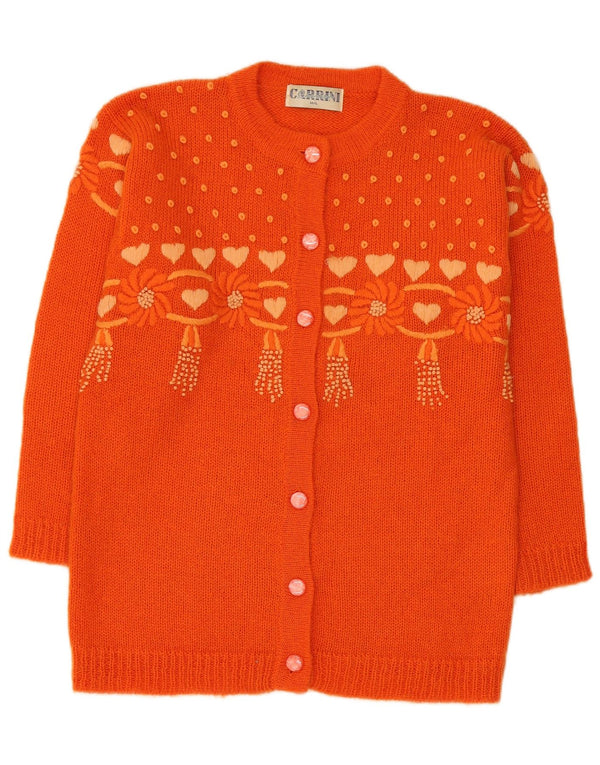 Carrini Cardigan long pour femme UK 14 Mohair floral orange moyen