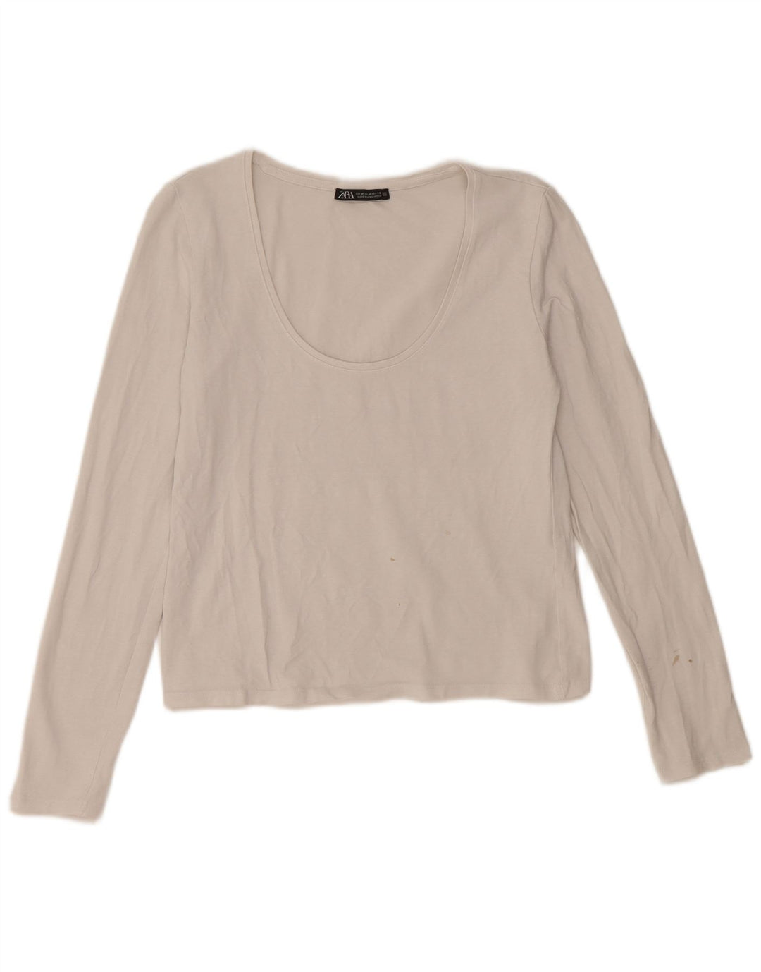 Zara Womens Crop Top Manches Longues UK 12 Moyen Blanc Coton