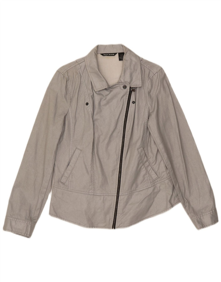 Dkny Veste Bomber Femme UK 12 Coton Gris Moyen