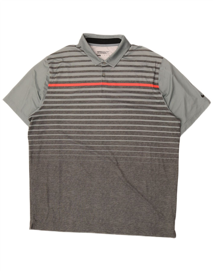 Nike Polo Dri Fit pour homme 2XL Gris Rayé Polyester