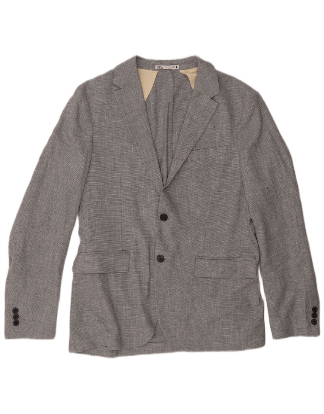 Zara Veste Blazer 2 Boutons Homme UK 40 Large Gris Pied-de-Poule Polyester