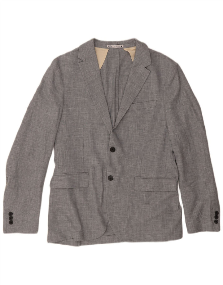 Zara Veste Blazer 2 Boutons Homme UK 40 Large Gris Pied-de-Poule Polyester