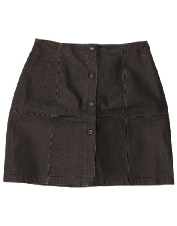 vintage Femme Mini Jupe En Cuir W25 XS Cuir Noir