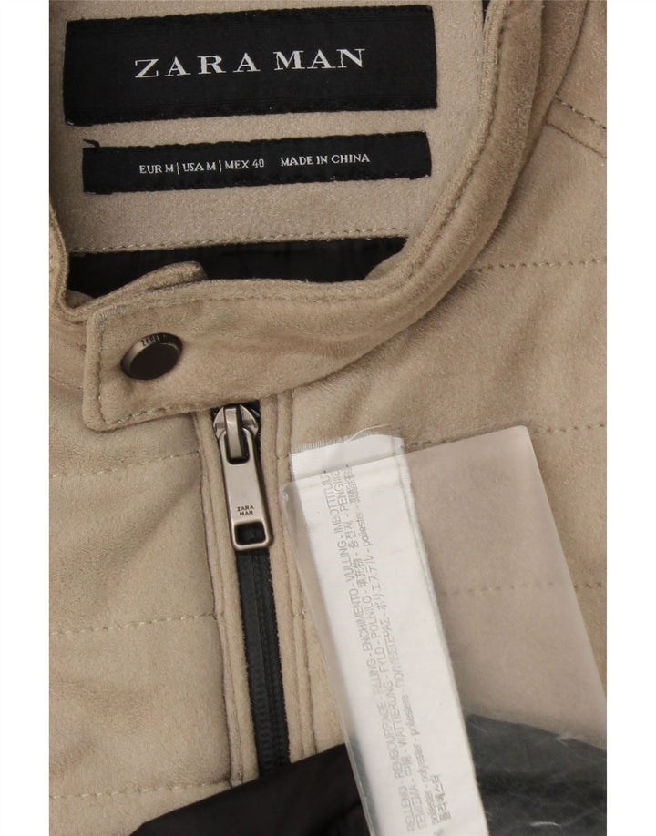 Zara Veste Bomber Homme UK 38 Polyester Beige Moyen