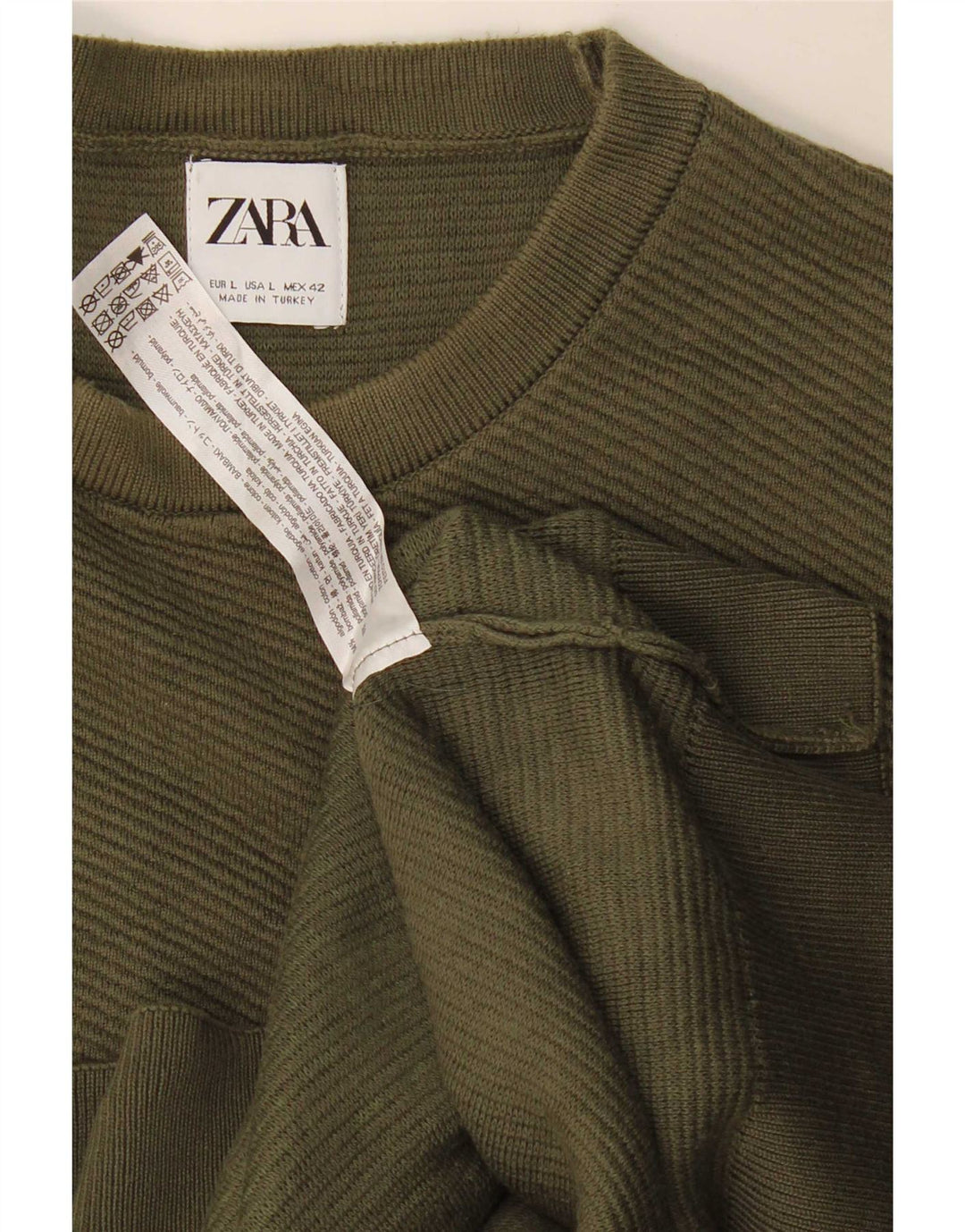 Zara Pull à col rond pour homme en coton kaki Large