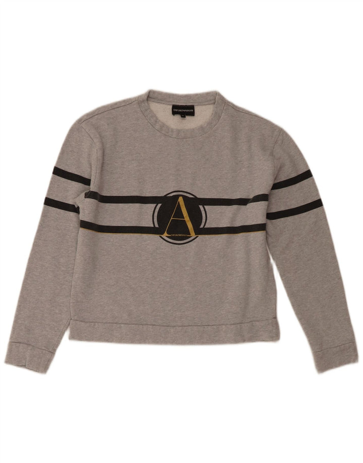 Emporio Armani Femmes Crop Sweatshirt Jumper IT 44 Gris Moyen Moucheté