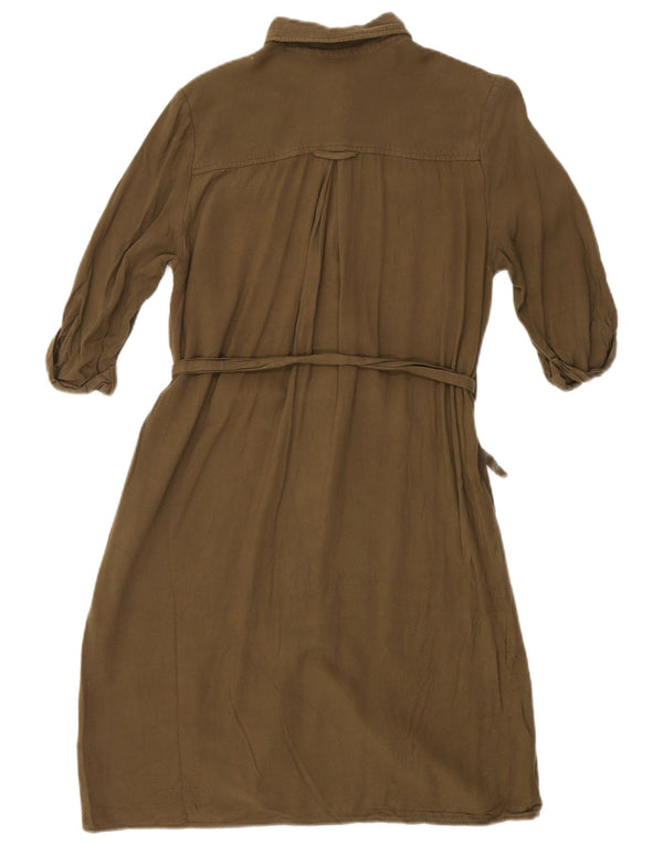 TOPSHOP Robe chemise surdimensionnée à manches 3/4 pour femme UK 10 Small Kaki Viscose