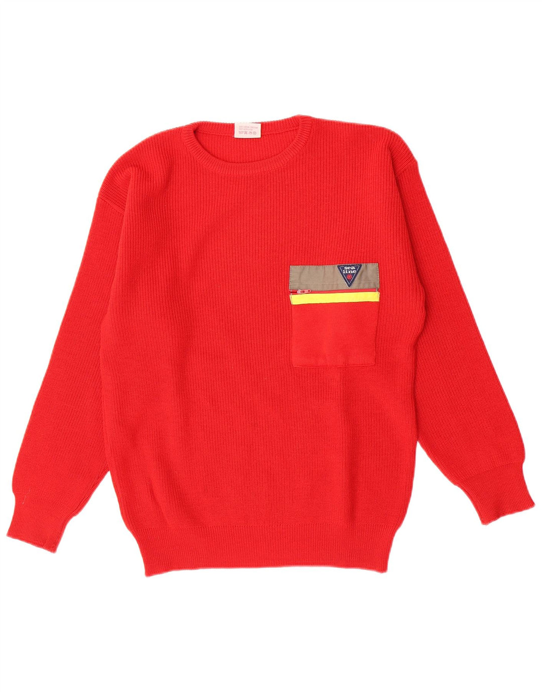 vintage Mens Crew Neck Jumper Pull Moyen Rouge Laine Vierge
