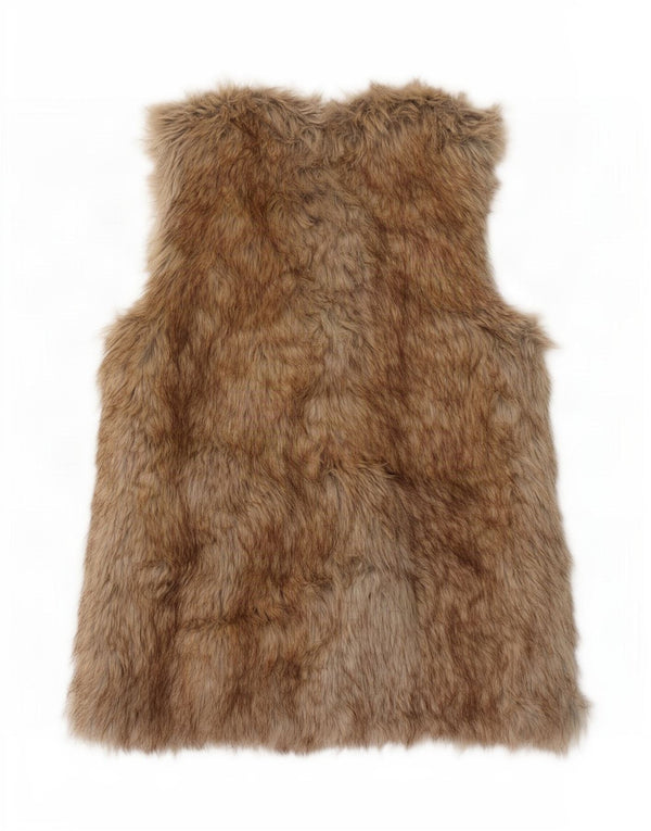 Zara Womens Trafaluc Fausse Fourrure Gilet UK 12 Moyen Beige Acrylique
