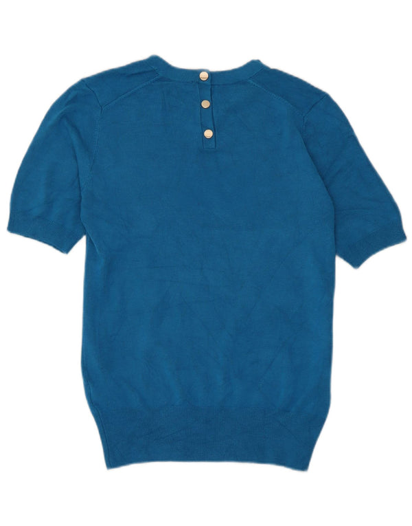 Zara Pull à manches courtes et col rond pour femme UK 12 Bleu moyen Viscose