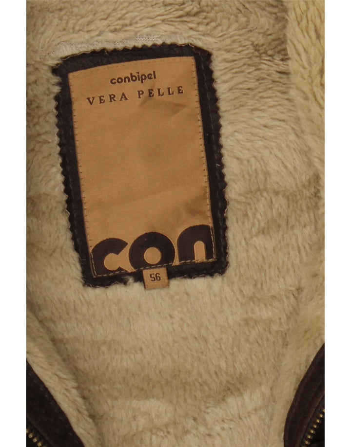Conbipel Mens Sherpa Leather Jacket IT 56 2XL Brown Leather