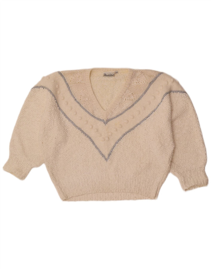 Madeleine Pull Col V Femme EU 36/38 Petit Rayé Blanc