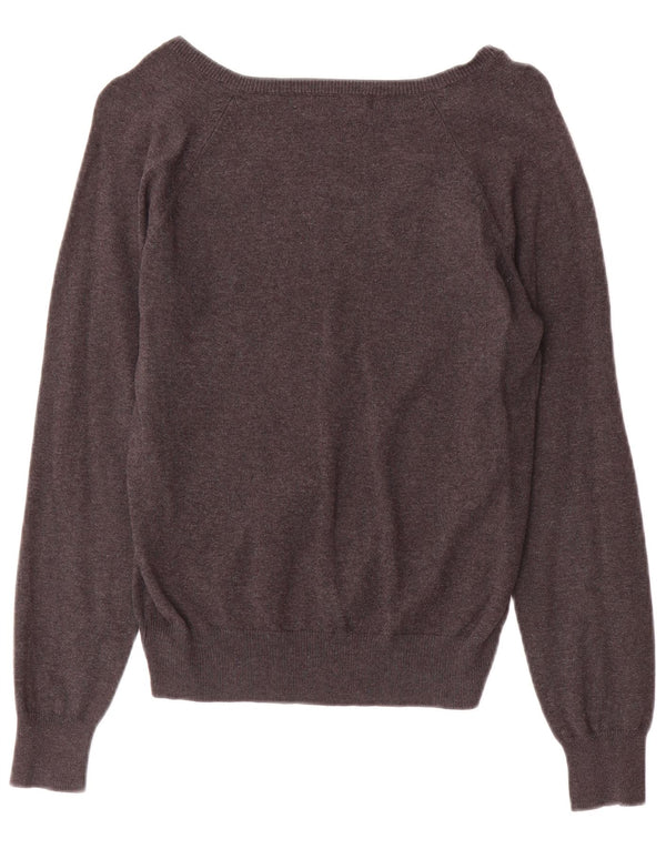 Zara Pull col en V pour femme UK 12 Gris moyen Coton