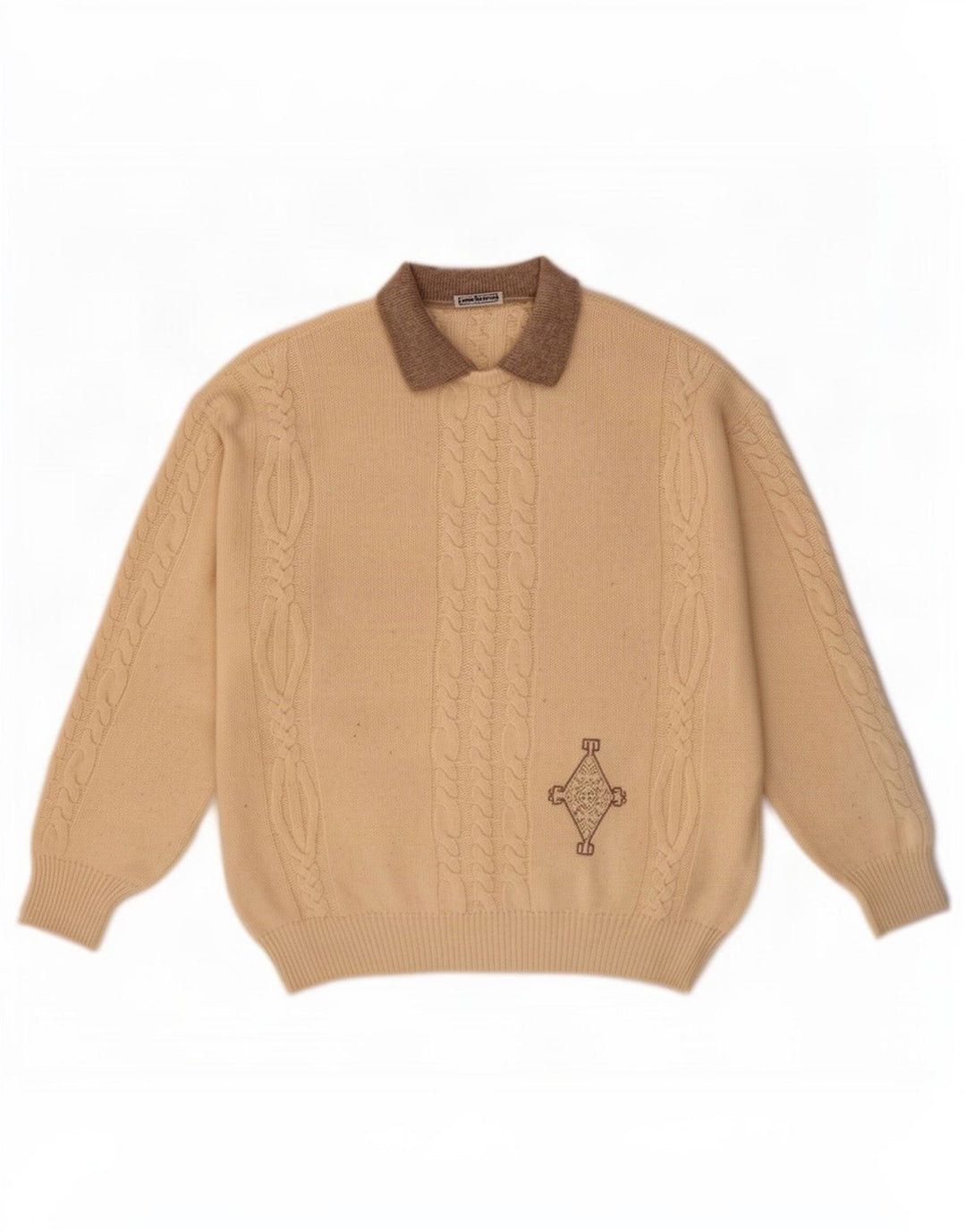 Cacharel Homme Pull Col Polo IT 52 Large Beige Laine