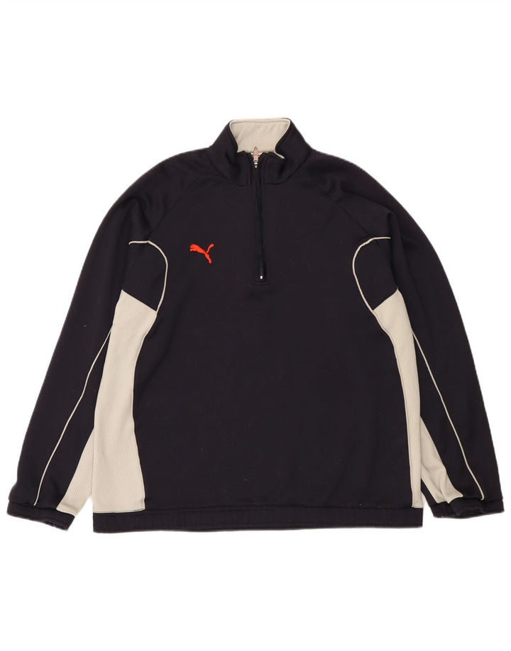 Puma Sweat-shirt à col zippé pour homme en polyester color block bleu marine moyen