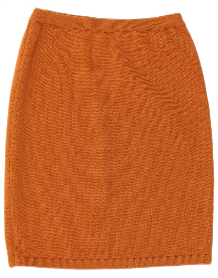 VINTAGE Femmes Tricot 2 Pièces Jupe Ensemble UK 14 Moyen W28 Marron Géométrique