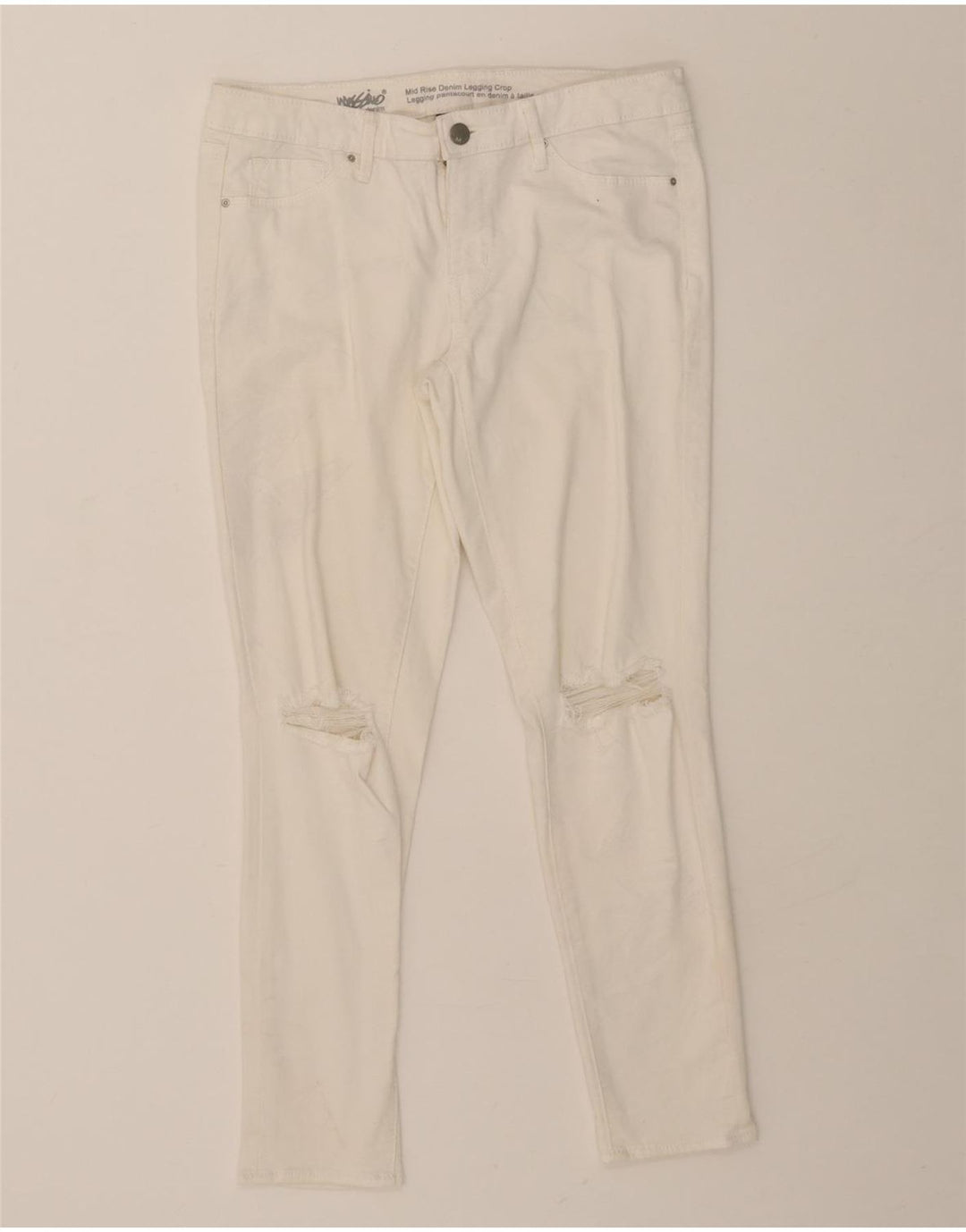 MOSSIMO Womens Mid Rise Distressed Cropped Jeans US 6 Medium W28 L26 White Vintage Mossimo and Second-Hand Mossimo from Messina Hembry 