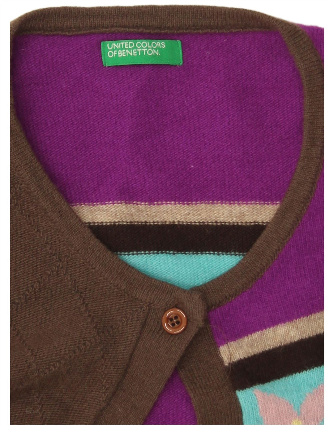 Benetton Pull Cardigan à Manches 3/4 pour Femme UK 12 Medium Multicolore