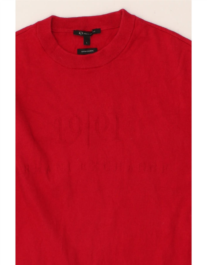 ARMANI EXCHANGE Pull graphique à col rond pour homme en coton rouge Large