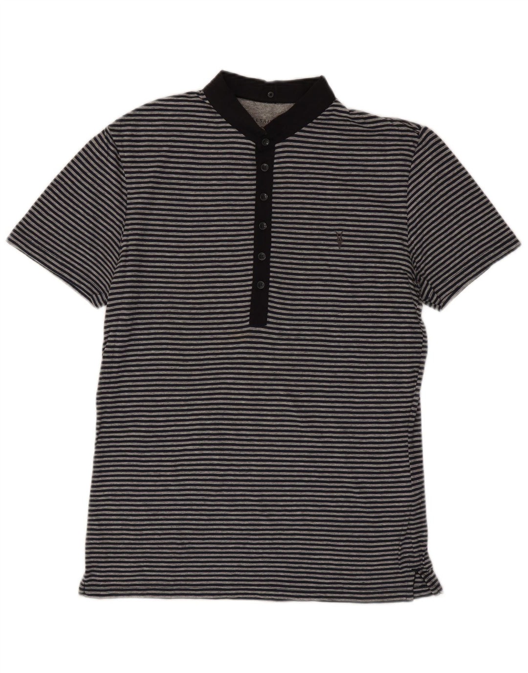 ALL SAINTS Mens Polo Shirt Small Navy Blue Striped Cotton