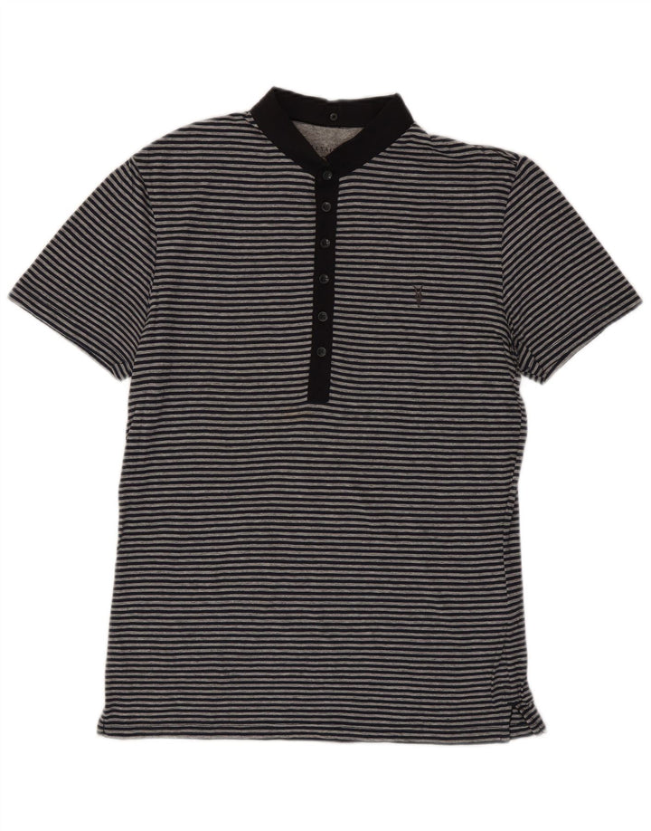 ALL SAINTS Mens Polo Shirt Small Navy Blue Striped Cotton