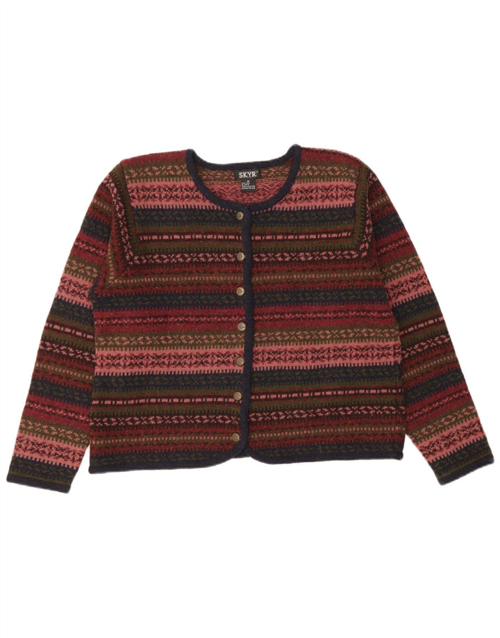 vintage Womens Cardigan Sweater UK 14 Moyen Multicolore Fair Isle Wool