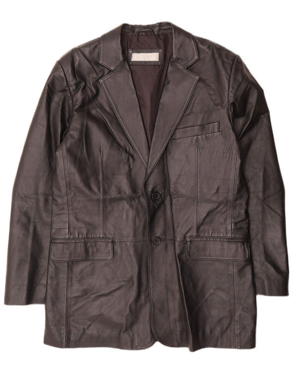 VINTAGE Veste blazer en cuir à 2 boutons pour homme UK 40 Grand Noir
