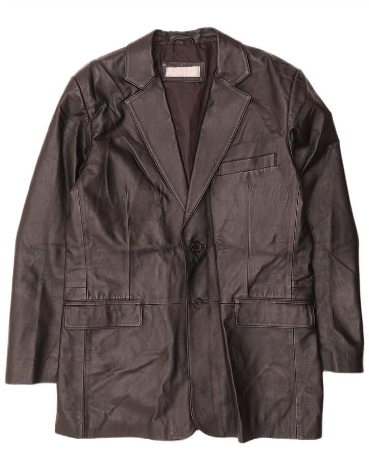 VINTAGE Veste blazer en cuir à 2 boutons pour homme UK 40 Grand Noir