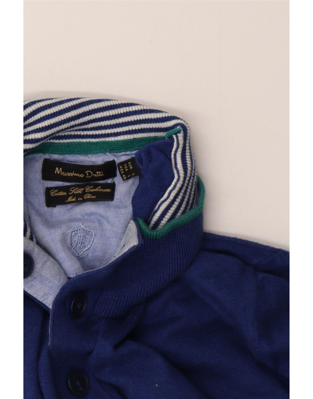 MASSIMO DUTTI Pull à col boutonné pour femme UK 16 Large Bleu Coton