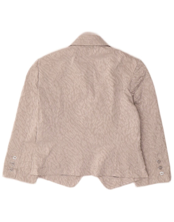 CARLA CARINI Haut court cardigan pour femme UK 10 Petit imprimé animal gris