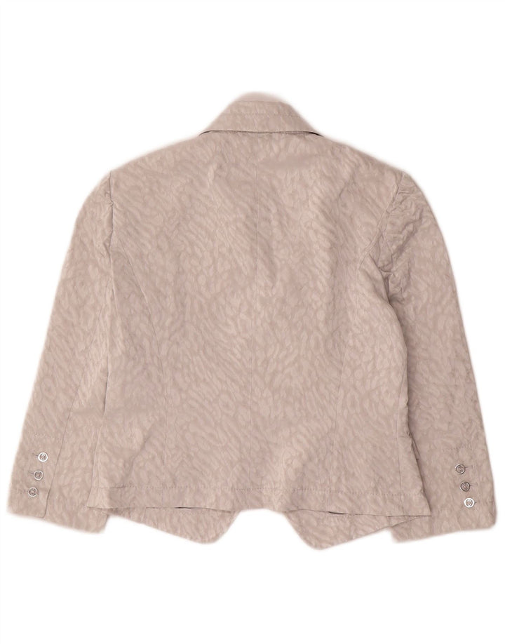CARLA CARINI Haut court cardigan pour femme UK 10 Petit imprimé animal gris