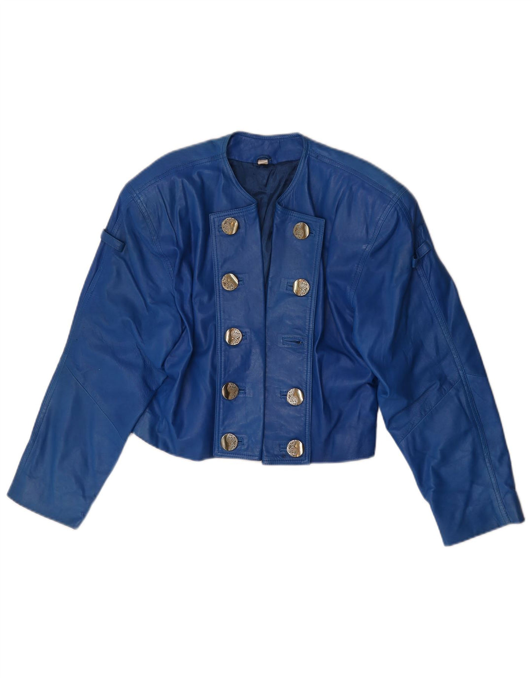 veste en cuir crop femme vintage UK 10 Petit Bleu
