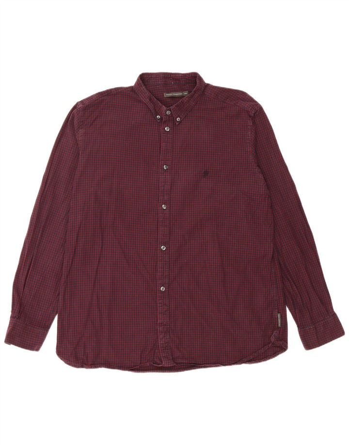 FRENCH CONNECTION Chemise en Flanelle Homme 2XL Carreaux Bordeaux