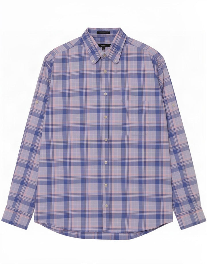 Gant Chemise Regular Fit Grand Carreau Bleu Coton Homme