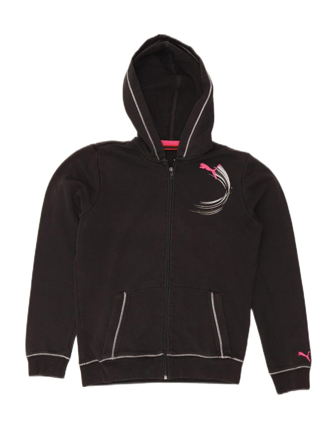 PUMA Sweat à capuche zippé graphique pour fille 13-14 ans Noir Coton