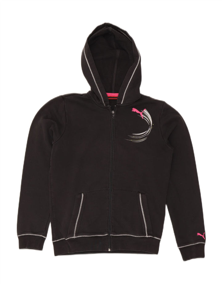 PUMA Sweat à capuche zippé graphique pour fille 13-14 ans Noir Coton