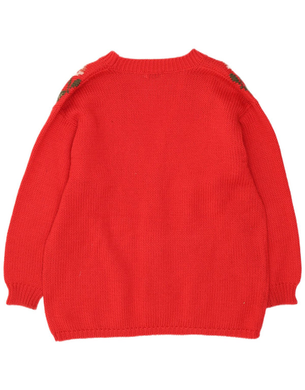 vintage Womens Cardigan Sweater UK 16 Grand Acrylique Floral Rouge