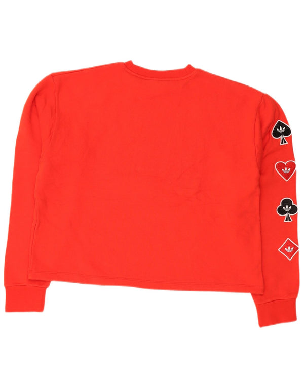 Adidas Femme Crop Graphic Sweatshirt Jumper UK 16 Grand Rouge Coton