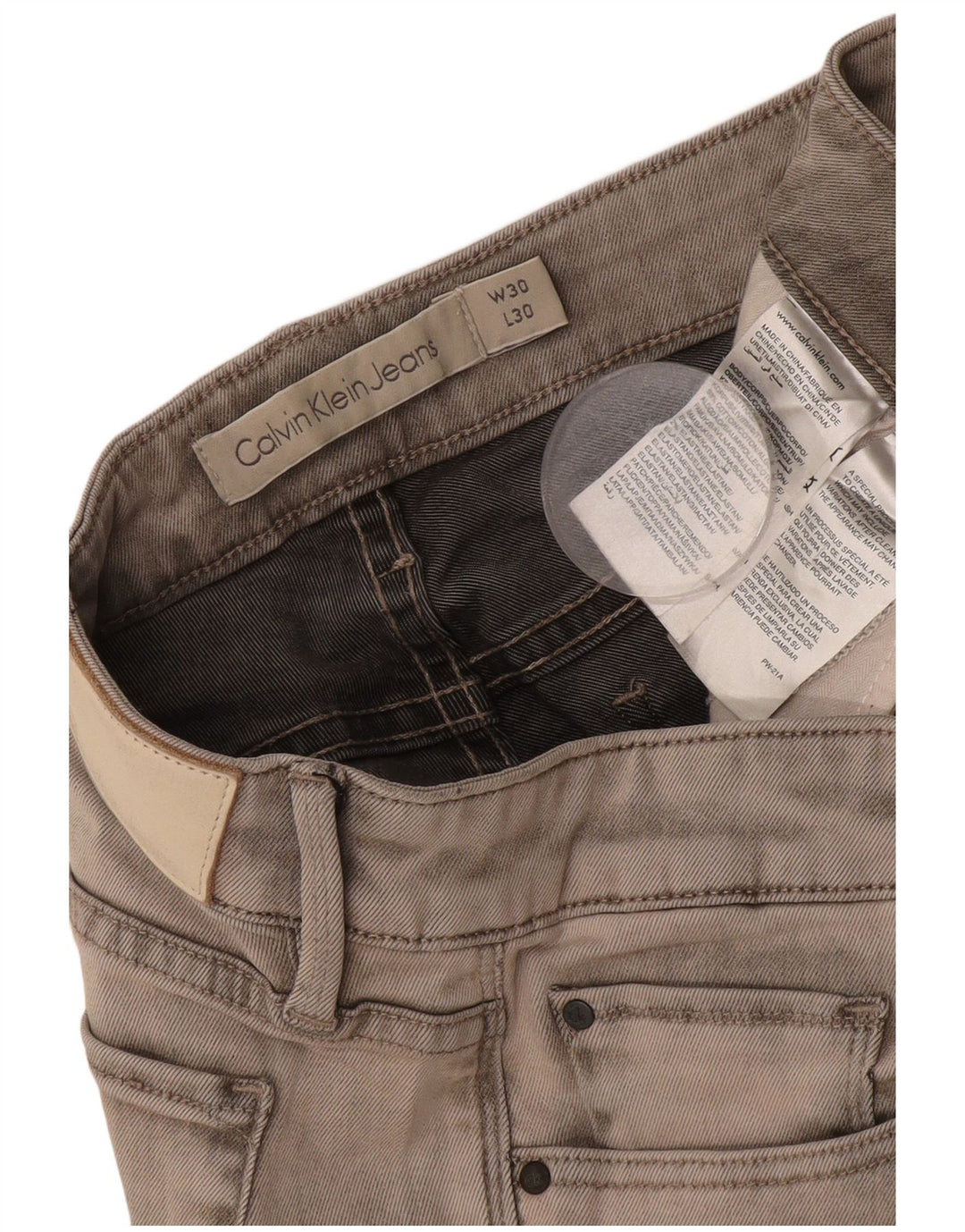 CALVIN KLEIN Jean Slim Femme W30 L30 Gris Coton