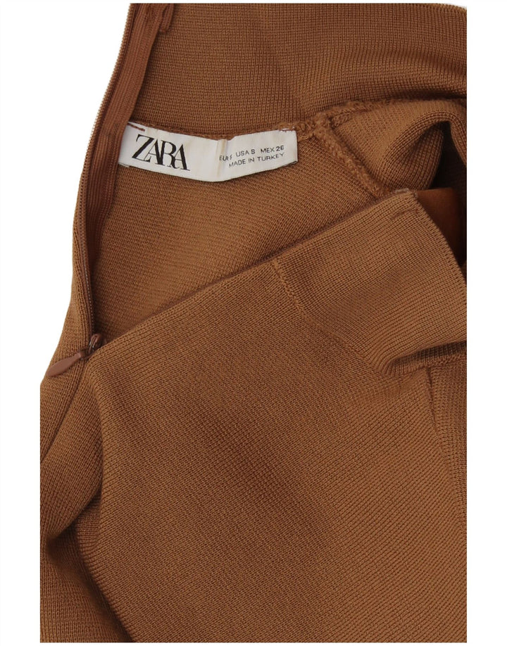 Zara Womens Crop Blouse Top UK 8 Small Marron Viscose