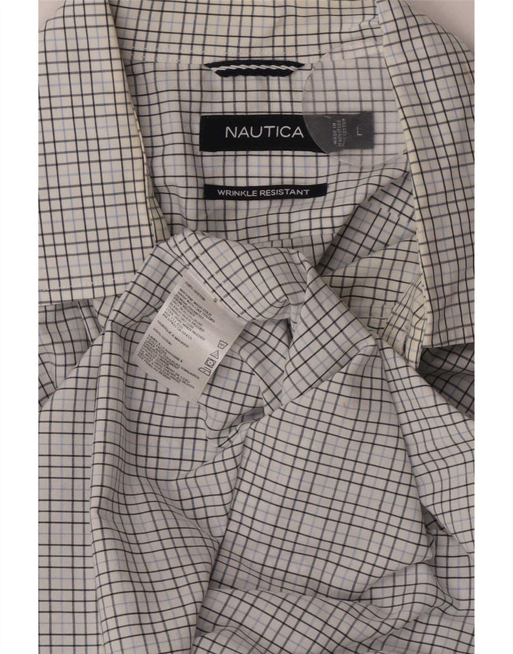 Nautica Chemise Homme Grand Carreau Blanc Coton