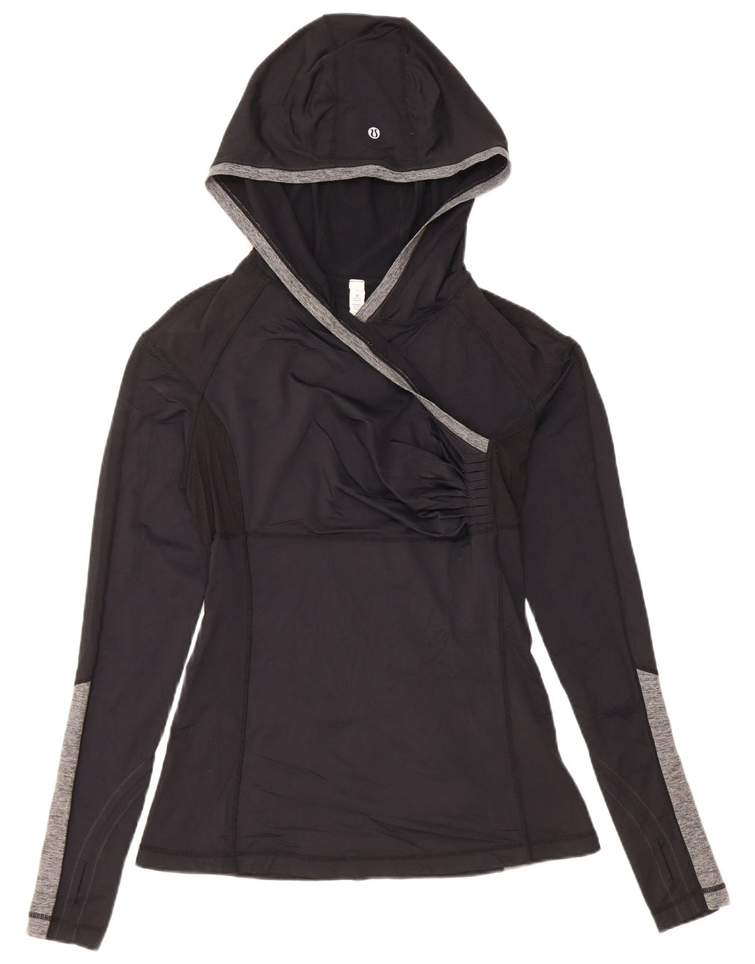 Lululemon Haut à capuche à manches longues pour femme US 8 Medium Noir Colorblock Nylon