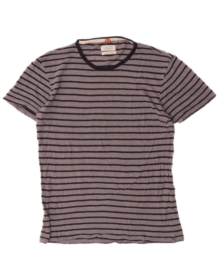 Zara Homme T-Shirt Top Lin Rayé Gris Moyen