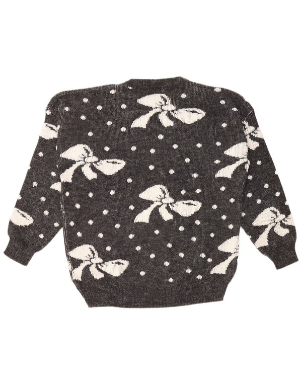 VINTAGE Femme Crew Neck Jumper Pull UK 16 Grand Gris Spotté Acrylique