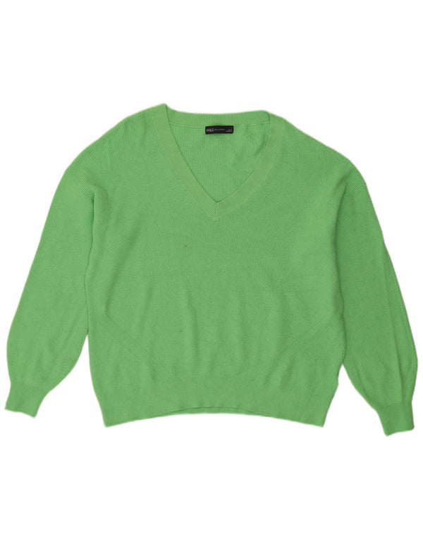 Marks & Spencer Pull col en V pour femme UK 16 Large Vert Viscose