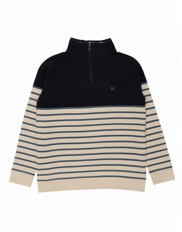 Crew Clothing Sweat-shirt à col zippé pour femme UK 44 Large Rayé Bleu