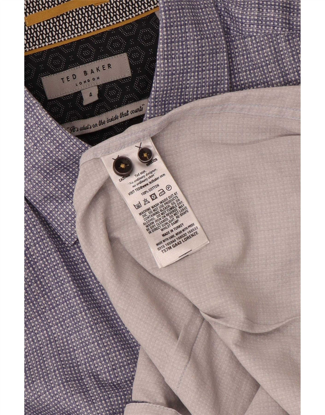 Ted Baker Chemise à manches courtes pour homme Taille 4 Grand coton géométrique bleu marine
