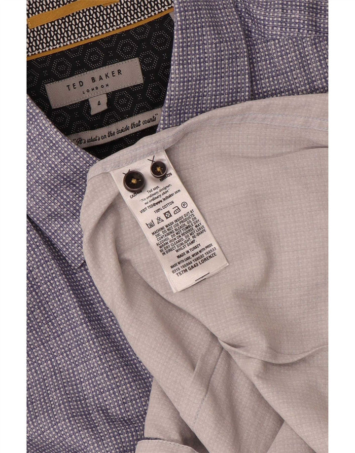 Ted Baker Chemise à manches courtes pour homme Taille 4 Grand coton géométrique bleu marine