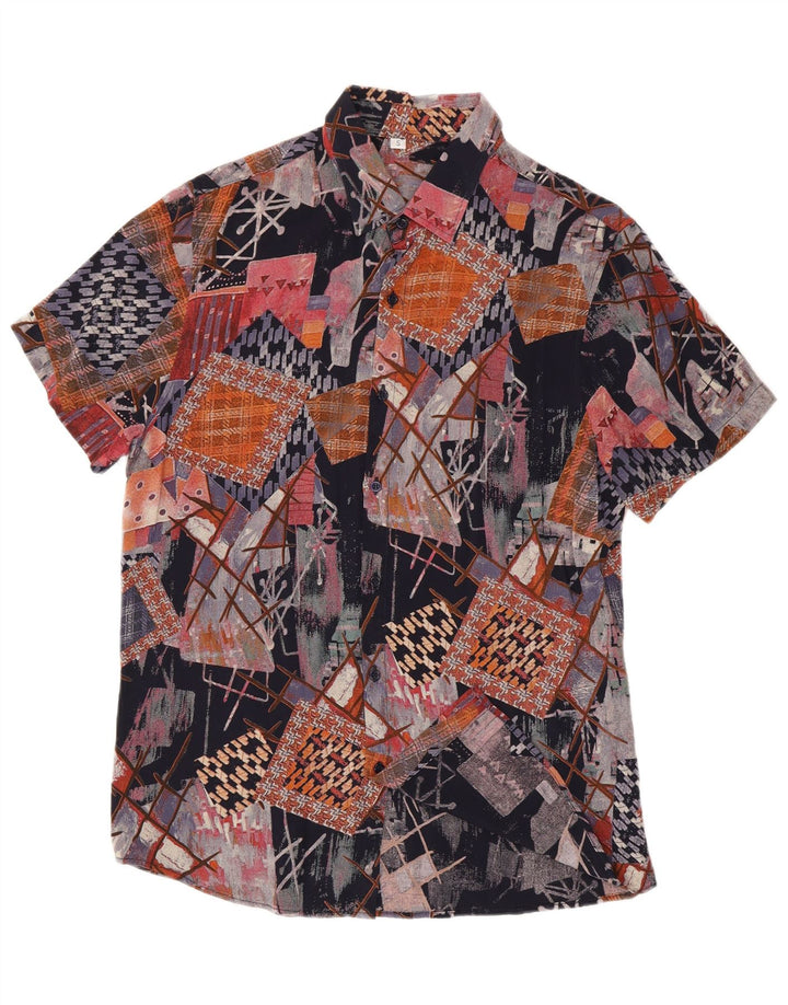 Chemise à manches courtes Vintage pour hommes, petite Viscose géométrique multicolore